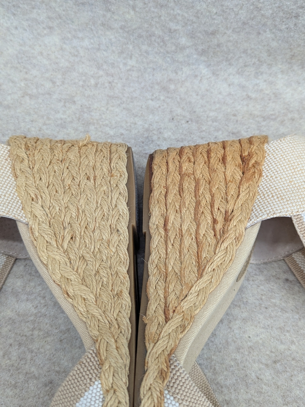 Chaps Espadrilles Wedges Canvas Ankle Strap Boho Preppy Sz 9 Beige Classic - Picture 10 of 13